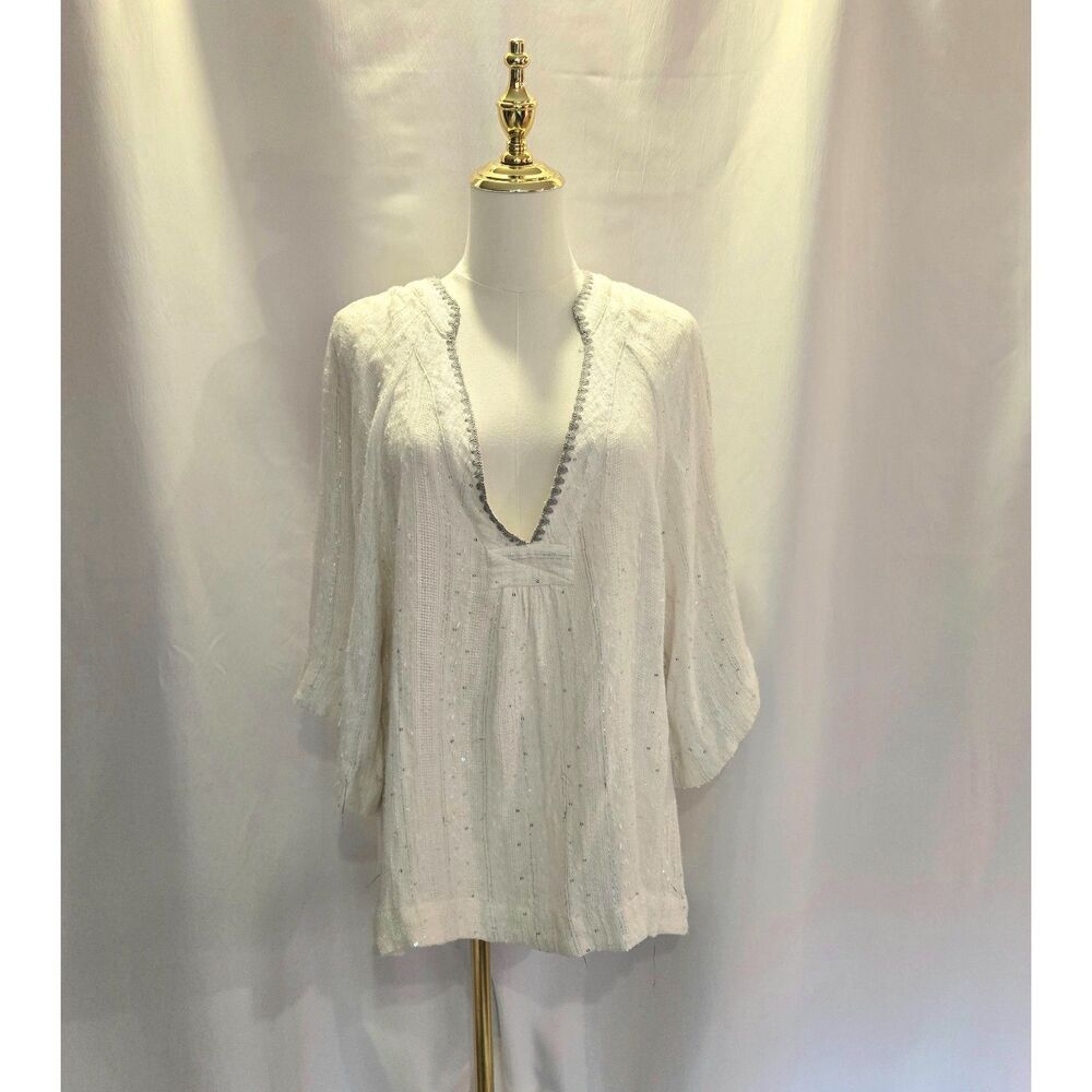 Free People Boho V-Neck in White - Size L